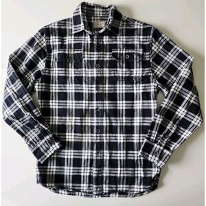 JACHS Plaid Flannel Shirt Mens‎ Small Black White Buffalo Check Long Sleeve Soft